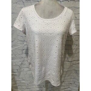 Isaac Mizrahi Scoop Neck Flutter-Sleeve Eyelet Knit Top-white QVC Size Large
